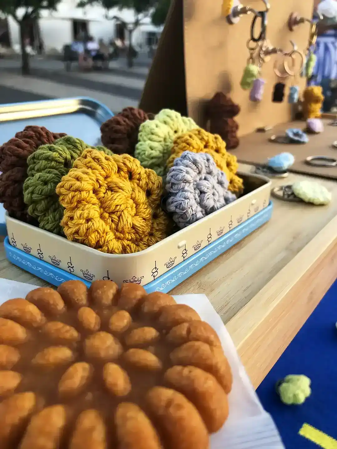 traditional korean honey cookie yakgwa and yakgwa as mini crochet keychains